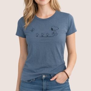 Peanuts Slate Blue T-Shirt with Snoopy & Woodstock Design
